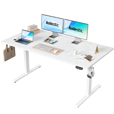 Електричний регульований стіл Agilestic 160x80 см з пам'яттю, для роботи та геймінгу, світло-коричневий/білий