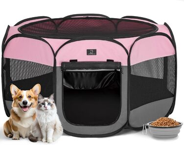 Клітка-манеж для цуценят та кошенят 4 Pet, складана, для дому та вулиці, M, блакитно-біла (M з мискою, темно-сіра + рожева)