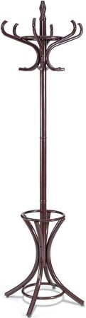 GIANTEX Coat Rack with Umbrella Stand, Clothes Rack Wood with 12 Clothes Hooks, Wooden Coat Tree Freestanding, Standing Coat Rack for Entryway Living Room (White) (Brown)