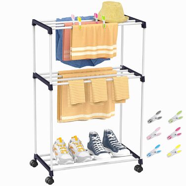 Сушарка для білизни мобільна, 3-ярусна, з коліщатками для ванної кімнати, квартири та пральні