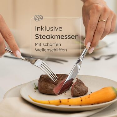 Набір столових приборів 36 предметів з нержавіючої сталі 18/0 на 6 осіб, сріблястий: ножі, виделки, ложки, ніж для стейка, виделка для торта, для повсякденного використання та прийому гостей, безпечні для посудомийної машини