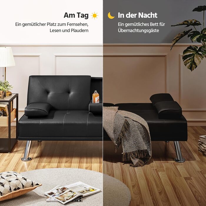 Yaheetech 3-Seater Convertible Sofa Bed with Cup Holders and Guest Bed