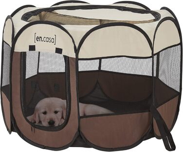 Вольєр для собак en.casa Telford 43x74x74 см, Pop Up, для дому та вулиці, коричневий/кремовий