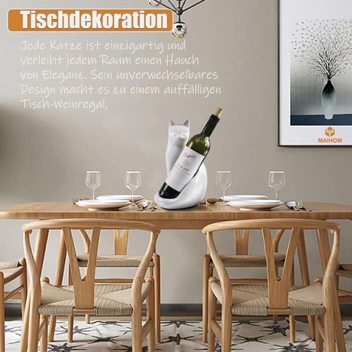 Wine Bottle Holder Organizer for Closet, Cat Sculpture for Tabletop, Countertop, Bar, Bar Cabinet, and Home Decor, Wine Lover Gifts for Women Men, White Wine Rack