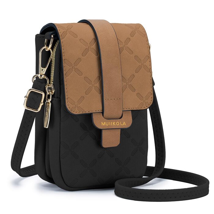 Сумка-органайзер на шию MUIIKOLA з RFID-захистом для телефону, велика місткість, екошкіра, чорно-коричнева