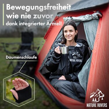 Спальний мішок з рукавами Nature Rovers, чорний, для дорослих, 3 сезони, водонепроникний, з подушкою, 220x80 см