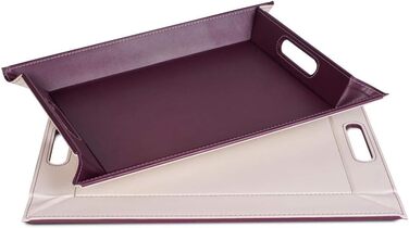 Freeform DUO Tablet 55 x 41 cm | Plum/Ivory | 2-in-1 Serving Tray and Placemat | Heat-resistant swivel tray up to 90°C | Faux leather rectangular tray | with handles for carrying