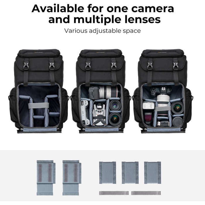 Чорний рюкзак для камери K&F Concept 25L: для фотографів, з відділенням для ноутбука, штатива та об'єктивів, водонепроникний, з дощем.