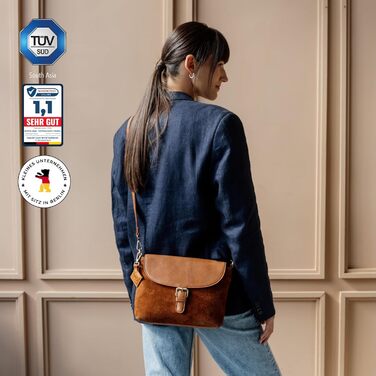 Сумка через плече Berliner Bags Catalina Vintage з натуральної шкіри коньякового кольору для жінок. Компактна крос-боді сумка з магнітною застібкою.