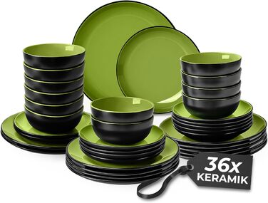 MIAMIO Набір посуду на 12 осіб / 36 предметів, керамічний сервіз, тарілки та миски - безпечний для миття в посудомийній машині та використання в мікрохвильовій печі - Колекція Le Papillon