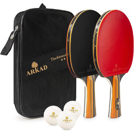 ARKAD Premium Table Tennis Set - Complete Table Tennis Racket Set with High-Quality Balls & Case - 2 Racket Performance Set