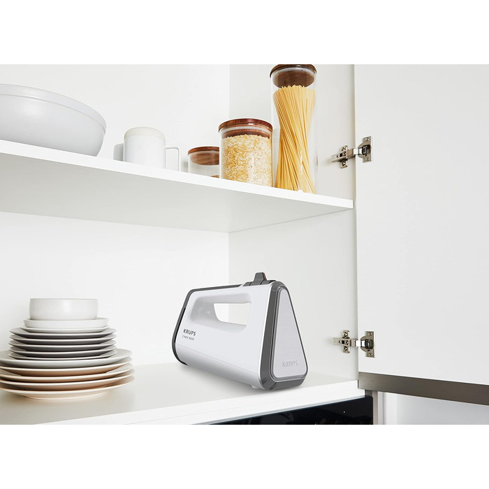 Krups GN9101 3 Mix 9000 Hand Mixer | 750 Watt | Powerful | Speed Control | Turbo Mode | Pulse Function | Ergonomic Handle | Long Cord | Includes Whisk and Dough Hooks | White/Silver 750 Watt Single