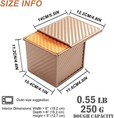 Форма для випікання хліба AXIM з кришкою, 250 г, антипригарна, квадратна, вуглецева сталь, тостерна форма з розсувною кришкою, міні-форма для хліба, 2 шт.
