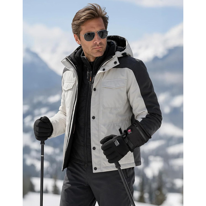 Обогревні рукавички KEMIMOTO з акумулятором 2500mAh, електричні зимові рукавички для чоловіків та жінок, рукавички з підігрівом та сенсорним екраном для катання на лижах, риболовлі, походів (Чорний, M)