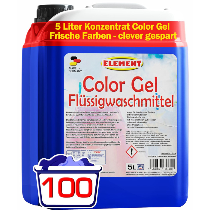Рідкий пральний засіб Element Color Gel для кольорових речей, без запаху, 10 л (200 прань)