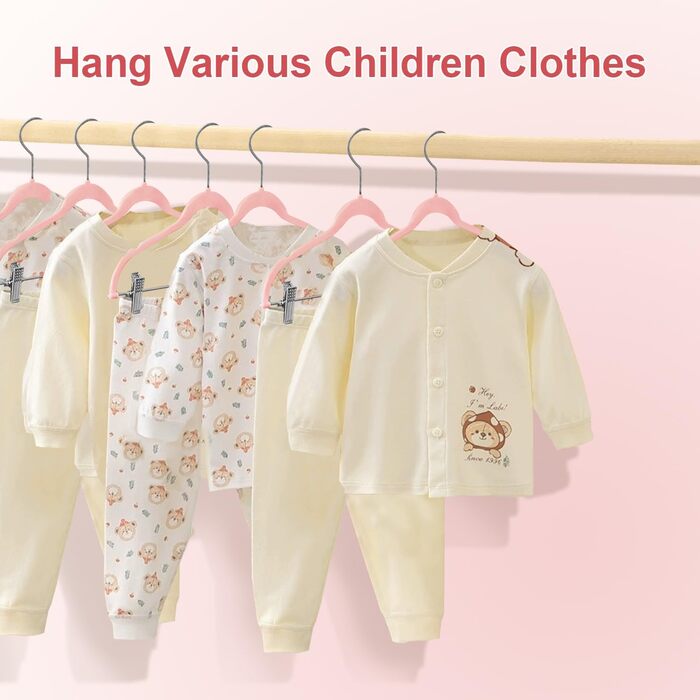 24 шт. велюрові дитячі вішалки для одягу з кліпсами, рожеві - стандартний гачок