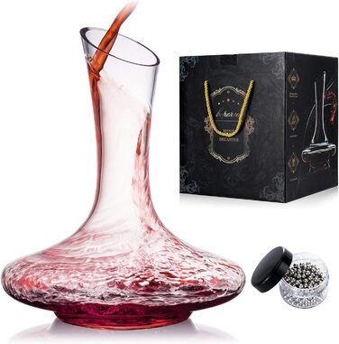 Wine Decanter Set, Wine Aerator, 100% Mouth-Blown Lead-Free Crystal Glass with Cleaning Pearls, Wine Decanter and Wine Decanting Set, Wine Gift with Luxury Packaging, Wine Accessories (1200ML)