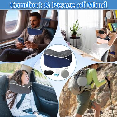 Подушка для шиї у літак, 360° - ергономічна подушка для подорожей з memory foam, набір для дорослих (з коробкою, маскою для очей та навушниками) чорного кольору