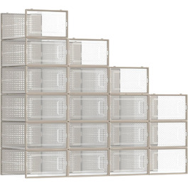 SONGMICS Shoe Boxes, 18-Piece Set, Plastic Shoe Organizer, Foldable and Stackable, for Shoes up to Size 44, Transparent-White LSP18SWT (Transparent + Oatmeal Beige, 18-Piece Set for Shoes up to Size 44)