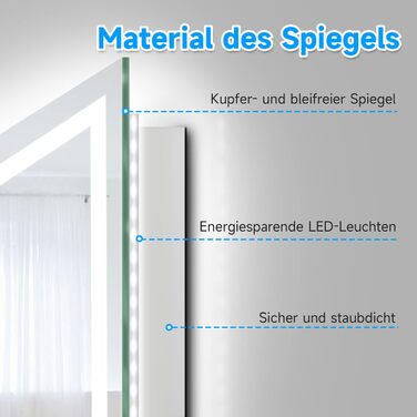 Елегантне дзеркало для ванної кімнати з LED-підсвічуванням 40x60 см, холодне біле світло, енергозберігаюче, настінне