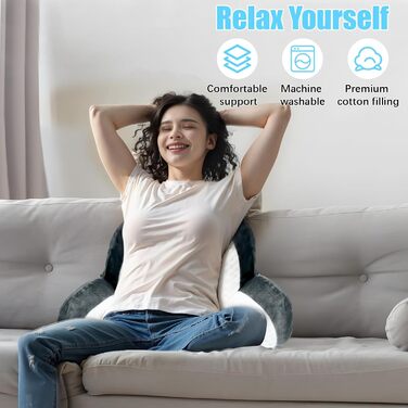 Крісло-подушка для читання Suewidfay, 70x50 см, велике, для дорослих, з підголовником та підлокітниками, сірого кольору