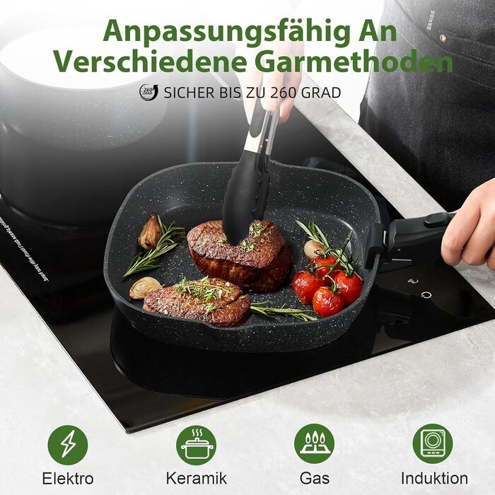 Набір каструль та сковорідок Induktion GMISUM 22 шт. з знімними ручками, для всіх типів плит, чорний