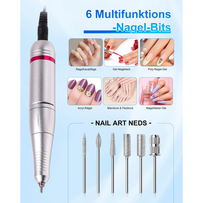 Електричний фрезер для нігтів CozyZen Professional: набір для манікюру та педикюру з LCD-дисплеєм, 45000 об/хв, для акрилу та гелю