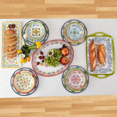 Набір посуду Talavera з меламіну, 12 предметів: тарілки та миски для 4 осіб, небиткий, для кемпінгу, BPA-free, придатний для миття в посудомийній машині