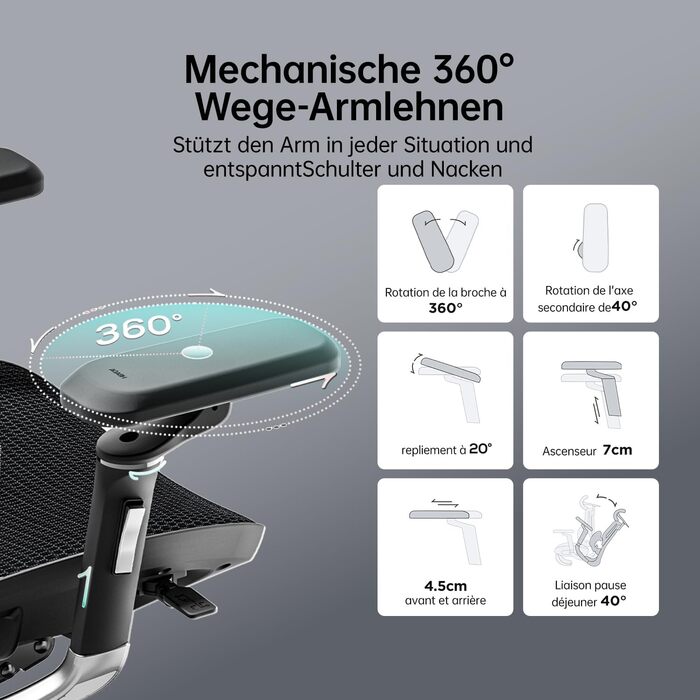 Hbada E3 Ultra Ergonomic Office Chair - Adjustable Lumbar Support, 360° Swivel, 4D Headrest, Black