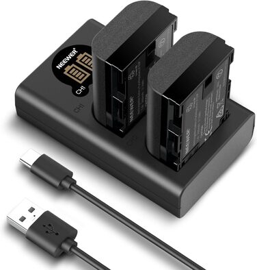 NEEWER Запасний акумулятор LP-E6NH та зарядний пристрій USB, комплект 3 шт. 2250mAh, сумісний з Canon EOS R7, R5, R6, R6 II, R, 5DIV, 6DII, 7DII, 80D, 90D
