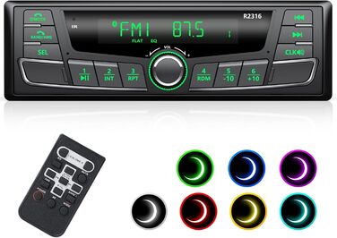 Автомобільна магнітола Wistrue 1DIN з Bluetooth, RDS, FM/AM, USB, AUX, SD, MP3, підсвічування 7 кольорів, для iOS та Android