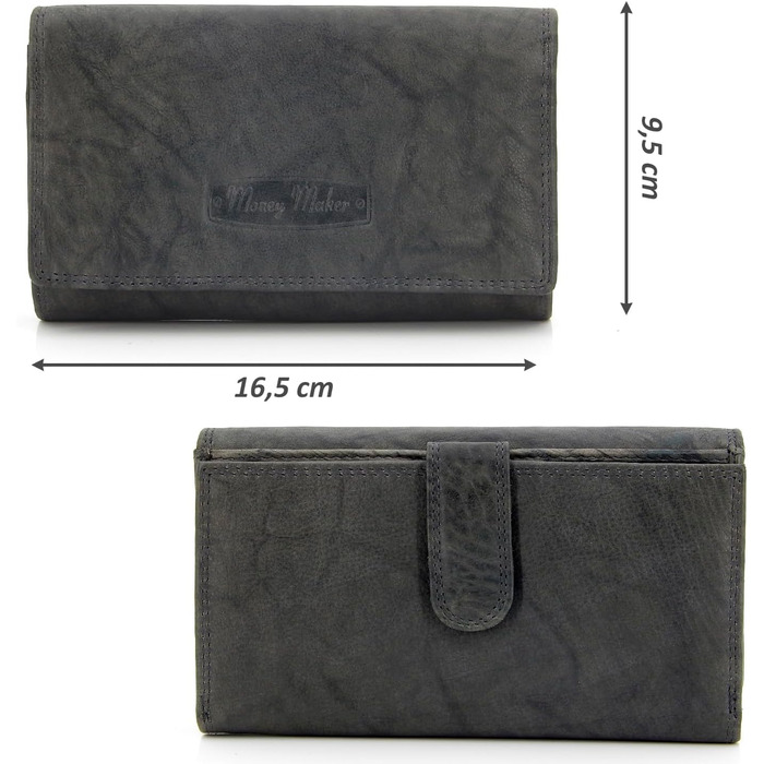 ekavale Wallet for Women, Long Wallet made of Cowhide Leather, Large Wallet for Women with Many Compartments, Zippered Card Holder for Women (Blue-Gray)