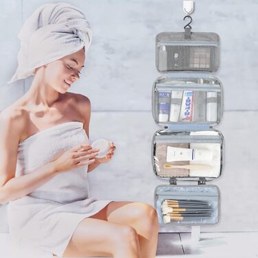 Сумка для туалетних речей AiQInu на гачку, унісекс, для подорожей, з аксесуарами, косметичка, валізка, бірюзова (Сірий-4 Fold)