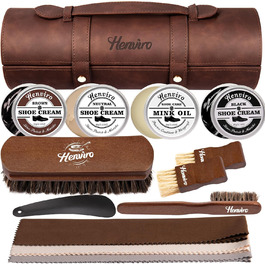 Henviro Leather Shoe Care Set for Men – 13-Piece Shoe Polishing Set, Leather Boot Care, Shoe Care Set, Birthday and Christmas Gift