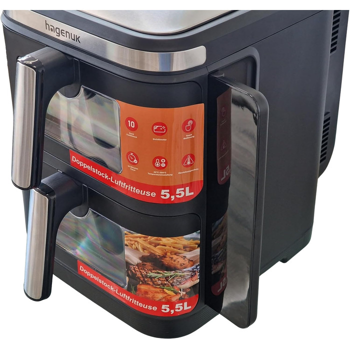 Преміум фритюрниця Hagenuk DAF 2800.12 з подвійним нагрівом, 2 х 5,5 л, 10 програм, Touchscreen, Grill-функція, Made in Germany