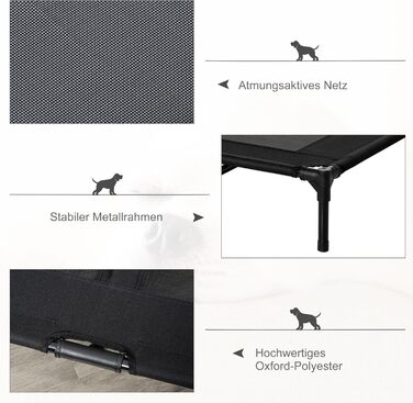 Лежанка для собак PawHut Outdoor, піднята лежанка з дихаючою сіткою, для малих та середніх собак, 91 x 69 x 29 см (Чорний)