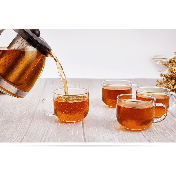 Чайник Lovegrace зі скла та нержавіючої сталі з ситом 1250 мл - термостійкий, придатний для миття в посудомийній машині, з фільтром з нержавіючої сталі, чайник зі скляним ситом, прозорий