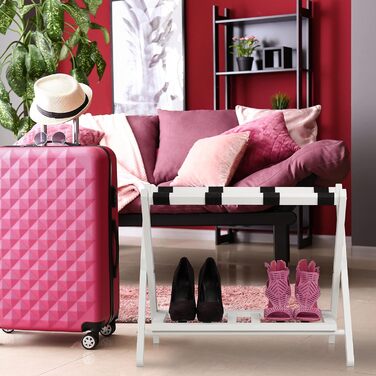 Relaxdays Folding Suit Stand, Suit Stool Wood, HBT: 54.5 x 66 x 44.5 cm, 2 Shelves, Suit Storage Hotel, white, 10029975_49
