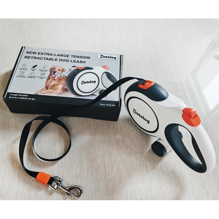 Рулетка для собак, висувна поводок-рулетка для середніх та великих собак до 50 кг, чорний, 8 м