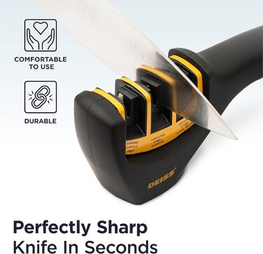 Deiss PRO 3-ступеневий точило для ножів кухонних та кишенькових - професійний точило для ножів шеф-кухаря, мисливських та керамічних - безпечне відновлення та полірування гострих лез (ORANGE)