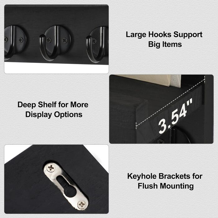 Lwenki Wall Key Holder, Decorative Key and Mail Holder with Shelf has large key hooks for bags, coats – PaulowniaWood Key Hanger with Mounting Accessories (9.7