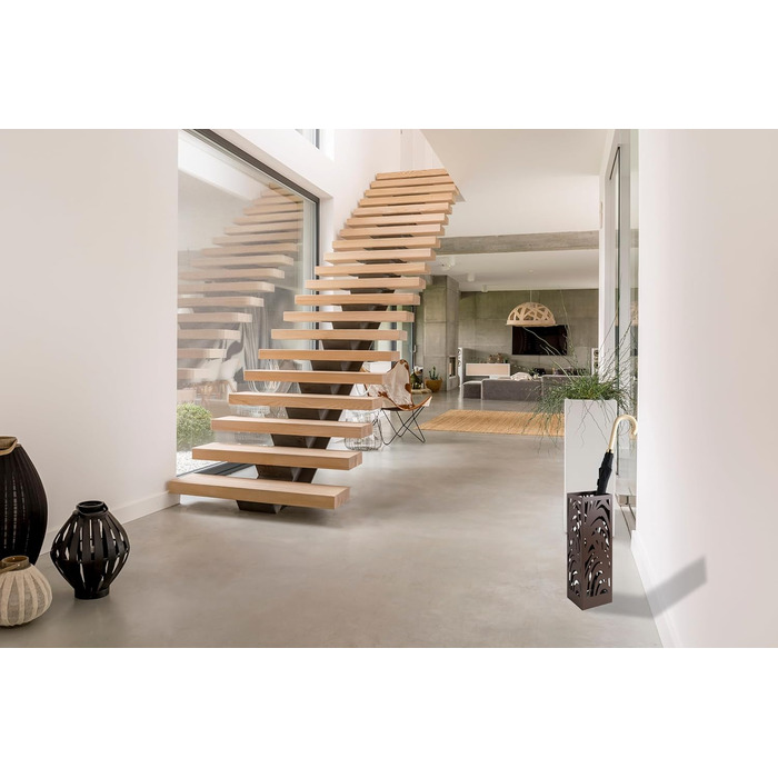 Металевий підставка для парасоль під сучасний дизайн для дому та офісу, квадратна, з 2 гачками та знімними піддонами для води, 15,5x15,5x49см, колір: іржаво-коричневий