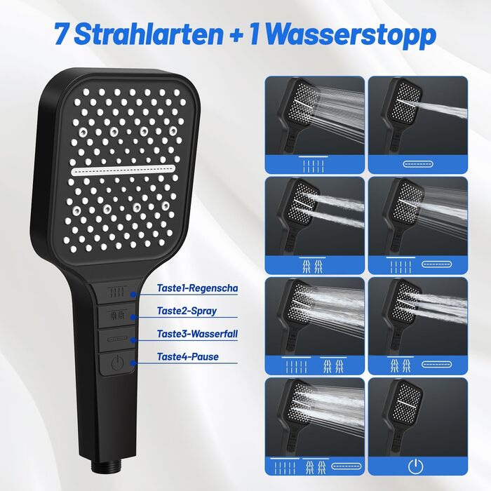 Насадка для душу VEHHE з економним споживанням води, 7 режимів, дощова лійка з кнопкою зупинки, регулюванням однією рукою та силіконовою форсункою, що запобігає засміченню, велика душова лійка з підвищеним тиском (срібна) (7 режимів / сіра)