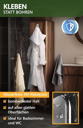 Набір гачків для рушників 4smile - 5 шт. для ванної кімнати, самоклеючі, срібні, з 3M-клейкими панелями