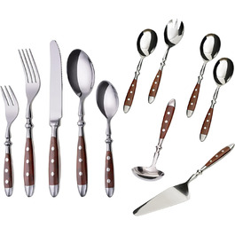 GRÄWE Cutlery Set, Nuremberg, 36-piece, 6 persons, stainless steel, brown handle, rustic, heavy quality, dishwasher-safe, hand-polished 36-piece | 6 persons
