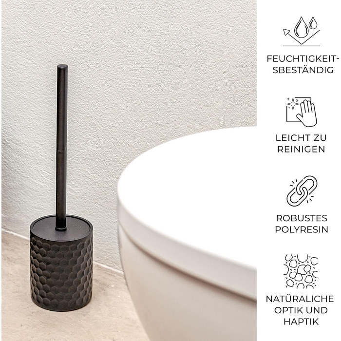 ZCCZ Bathroom Set – 5-Piece Organizer Set with Toilet Brush, Toothbrush Holder, Soap Dispenser, Soap Dish – Stylish Décor with Geometric Hexagon Pattern in Black for Modern Bathroom