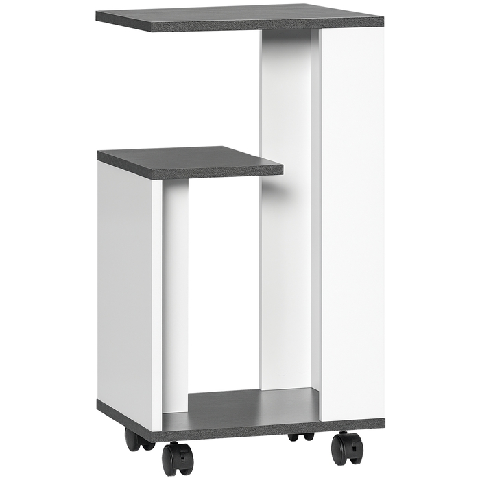 HOMCOM Bedside Table with 4 Wheels, 3 Shelves, 35 x 29.5 x 65.5 cm, Gray/White