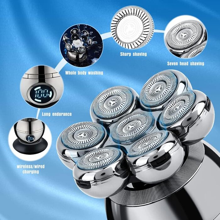 Електричний голчастий манікюр для голови CestMall 6-в-1: для чоловіків та жінок, бездротовий, плаваючий, перезаряджається, срібно-чорний