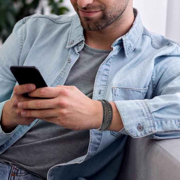 Чоловічий шкіряний браслет ручної роботи: ідеальний подарунок на Різдво, День батька, День святого Валентина, День народження. Чоловічий аксесуар (Чорний, 7.5 дюймів)