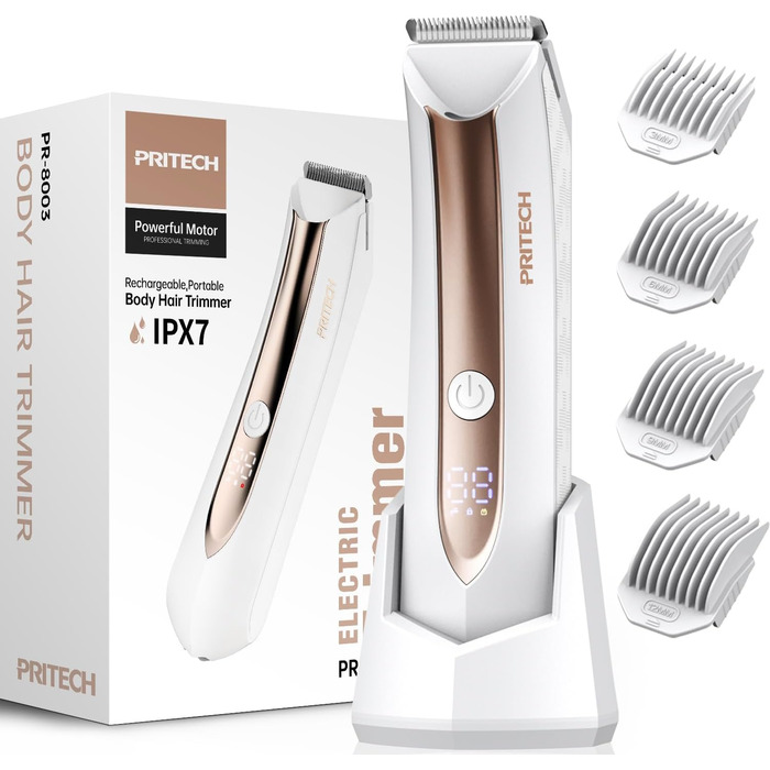 Електричний жіночий тіло-тример PRITECH для бікіні. Вологозахищений (IPX7), USB, з зарядною станцією